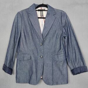 Vintage Banana Republic Blazer Womens 14 Blue Cotton Two Button Notch Lapel Y2K